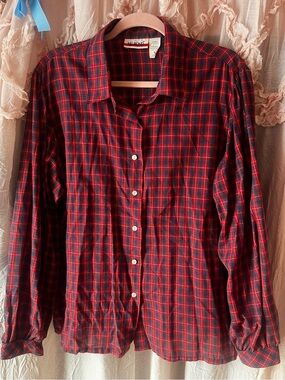 Vintage Ms. Bond Red Plaid Button-Up Shirt 70’s 80’s